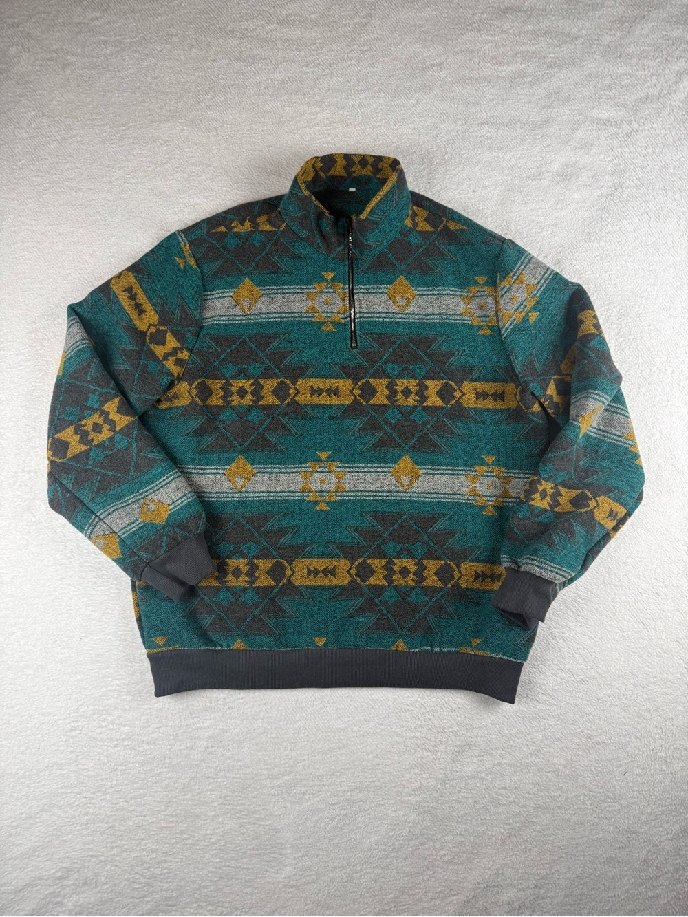 Aztec Jacquard 1/2 Zip Turn Down Collar Contrast Pullover Sweatshirt Mens XL